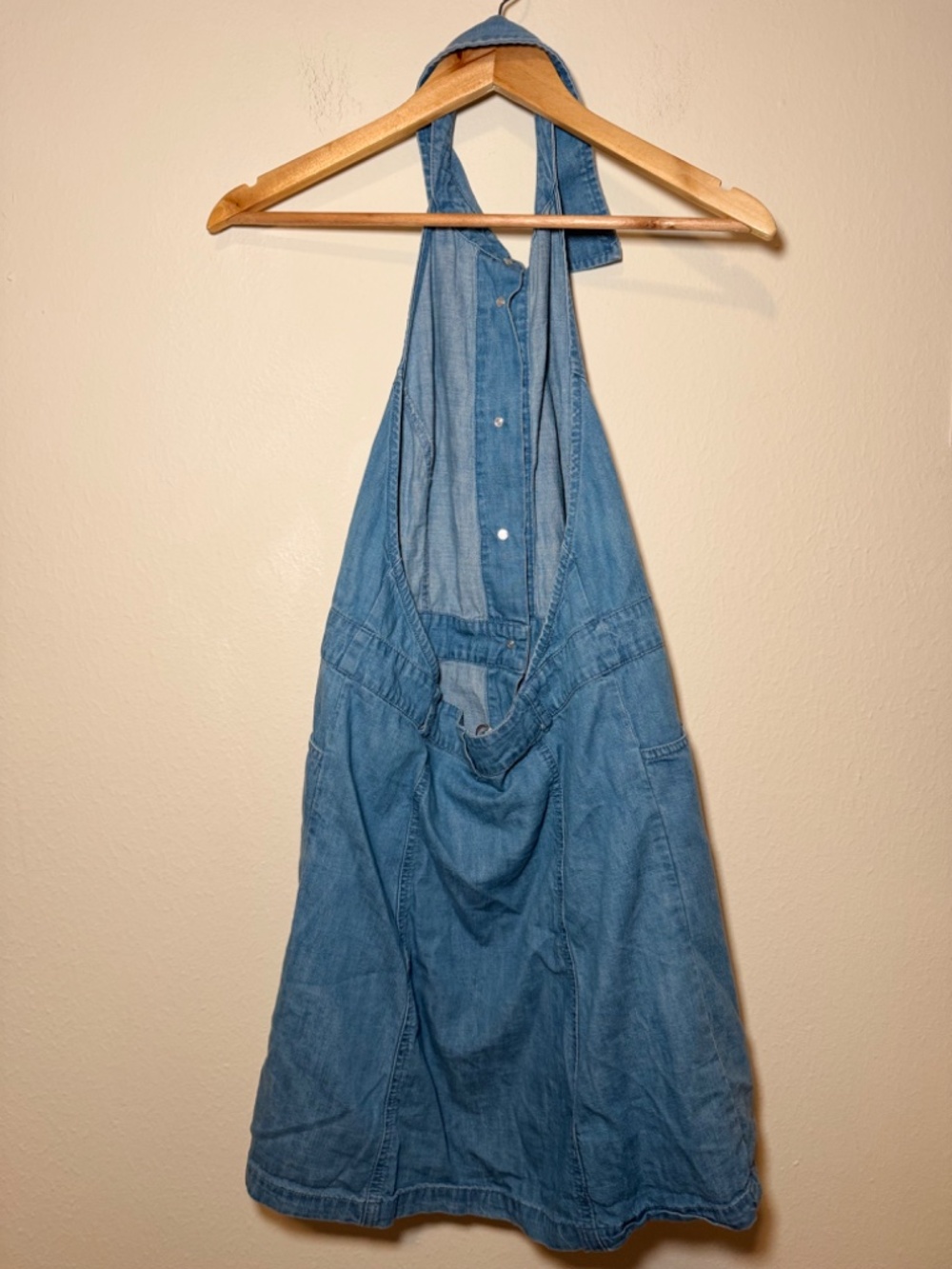 Free People Sami Mini Dress Medium Chambray Halter Button Front Cotton Blue - Picture 5 of 6